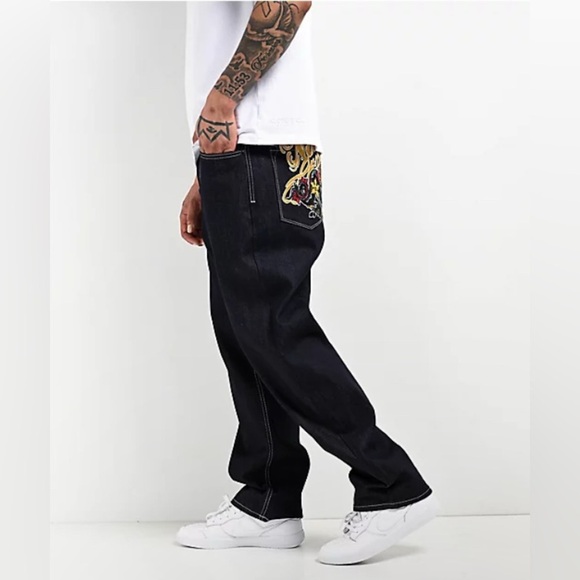 Zumiez Dark Jeans with Colorful Embroidery - Picture 3 of 5